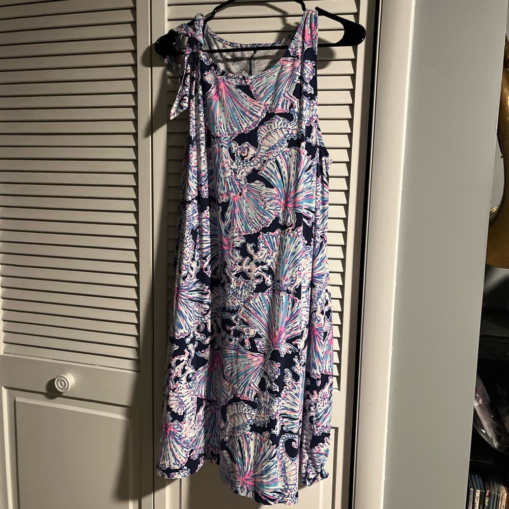 Lilly Pulitzer navy Shell-Print Tie-Shoulder Sundress XL